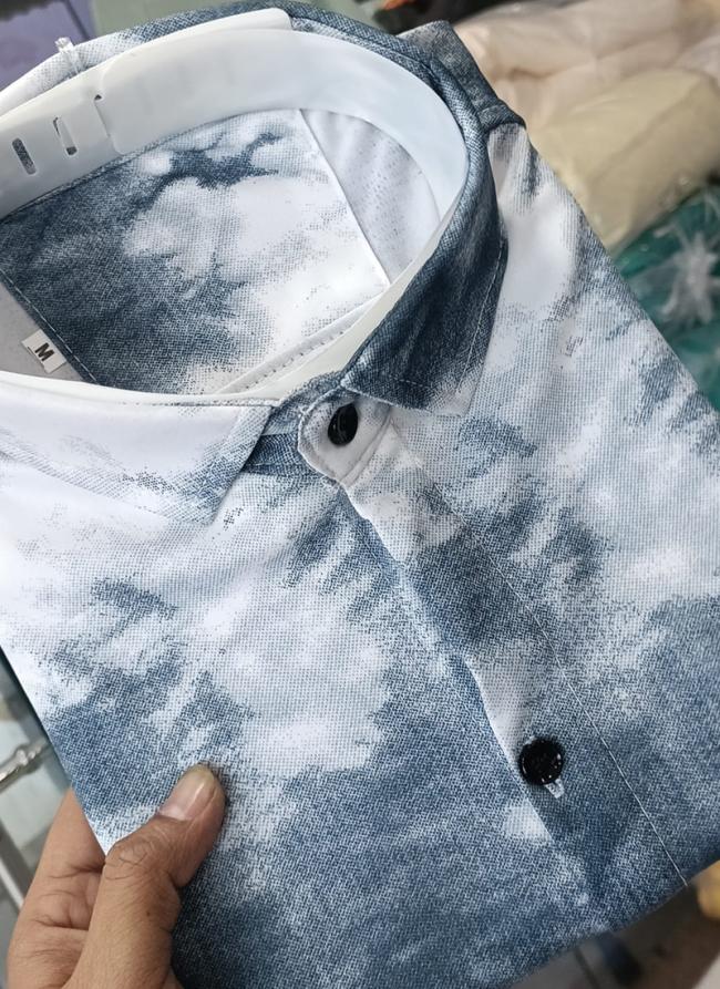 Cotton Lycra Grey Casual Wear Printed Short Sleeve Shirt